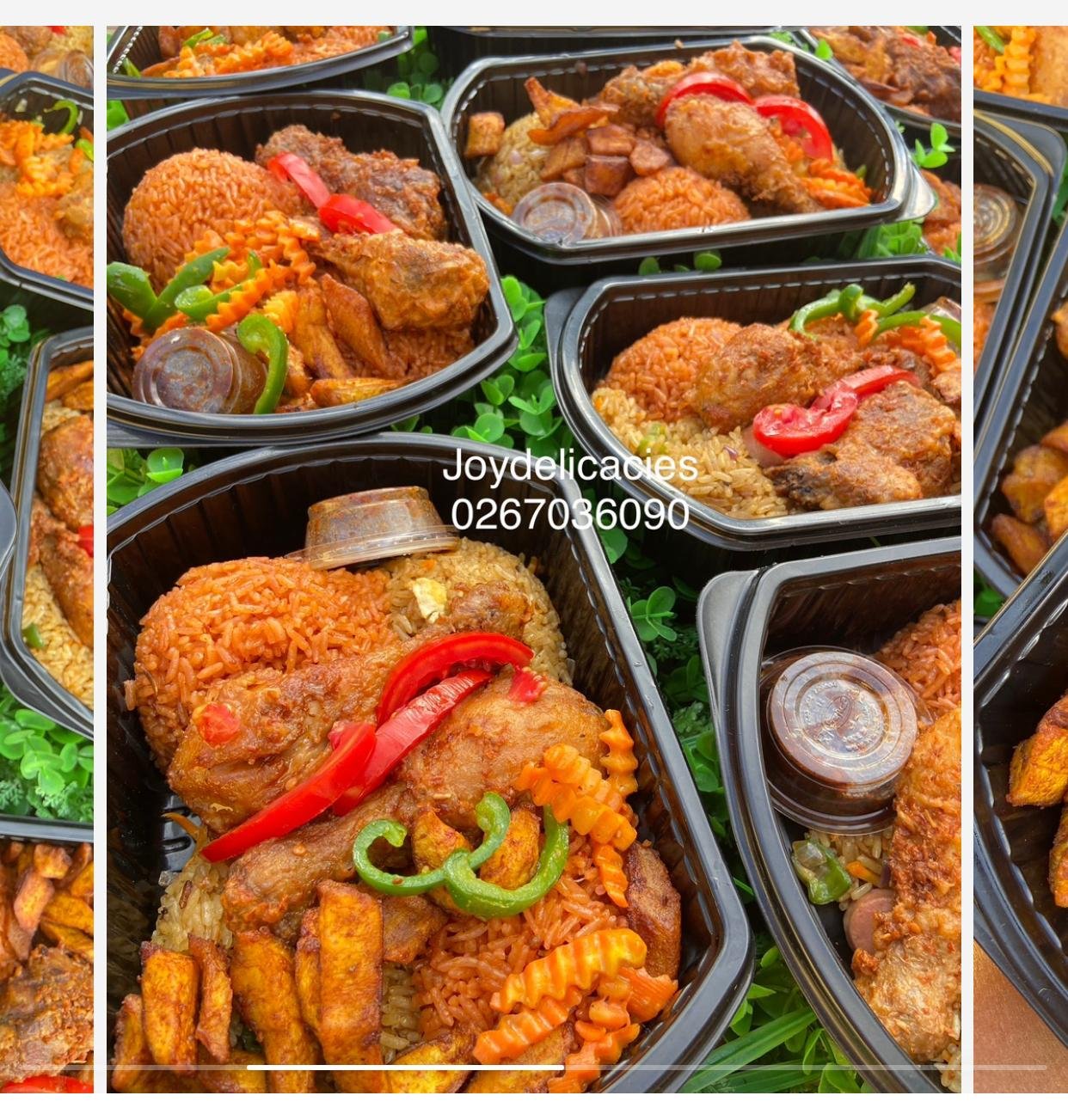 Goat meat signature Jollof, chopped veggies + pepper pack, Kelewele